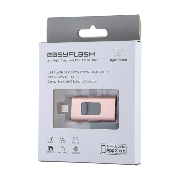 Pen Drive easyflash RQW-01B 3 em 1 USB 2.0 & 8 Pin & Micro USB 64GB, RQW-01B Dourado Rosa