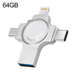 RQW-11S Pen USB 4 em 1 2.0 & 8 Pinos & Micro USB & USB-C / Tipo-C 64GB, RQW-11S