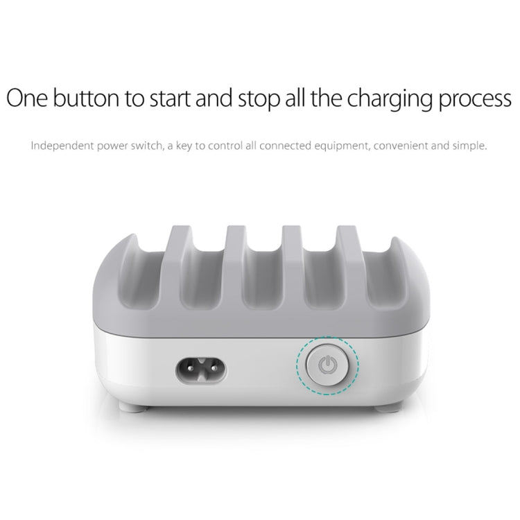 ORICO DUK-5P Estação de carregamento inteligente 40W com 5 portas USB e suporte para telemóvel e tablet, ficha EU