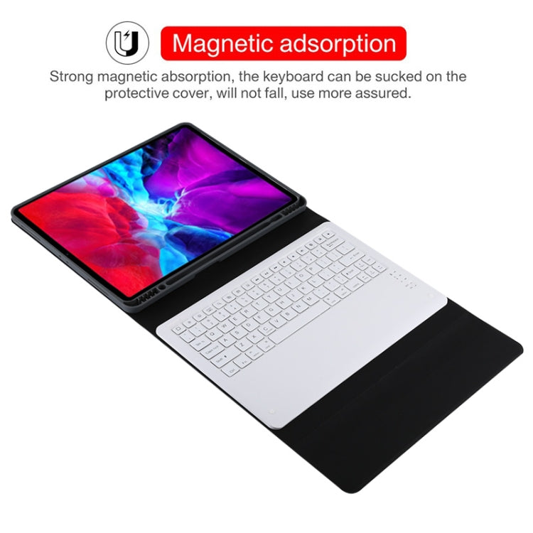 Teclado Bluetooth Branco Destacável T129 + Capa de Couro para Tablet em Microfibra para iPad Pro 12.9 polegadas (2020), com Suporte, Teclado Branco