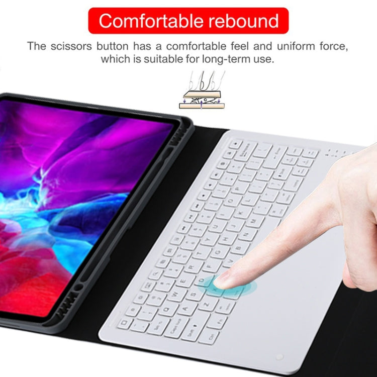 Teclado Bluetooth Branco Destacável T129 + Capa de Couro para Tablet em Microfibra para iPad Pro 12.9 polegadas (2020), com Suporte, Teclado Branco