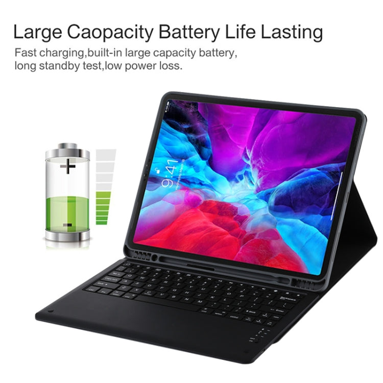 Teclado Bluetooth Preto Destacável T129 + Capa de Couro para Tablet em Microfibra para iPad Pro 12.9 polegadas (2020), com Suporte, Teclado Preto