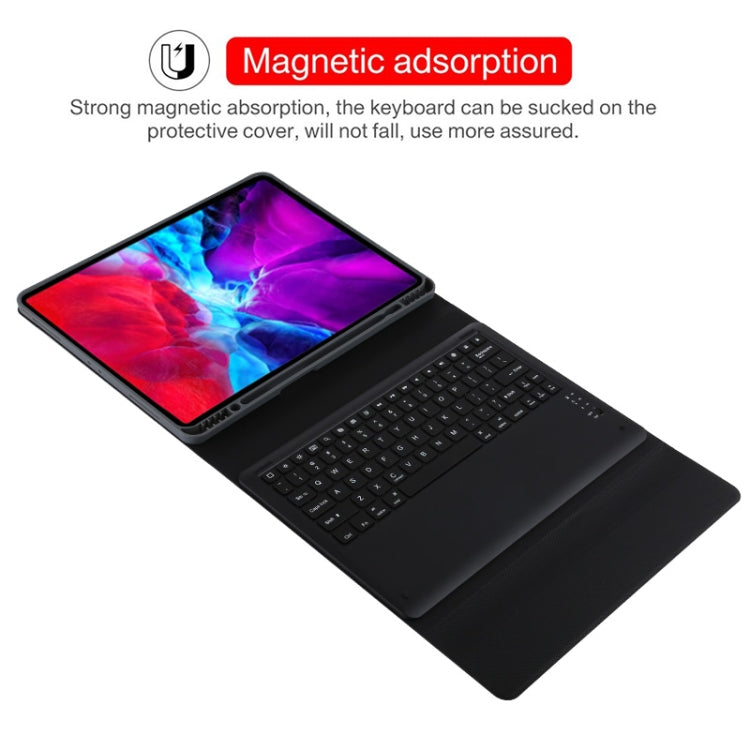 Teclado Bluetooth Preto Destacável T129 + Capa de Couro para Tablet em Microfibra para iPad Pro 12.9 polegadas (2020), com Suporte, Teclado Preto