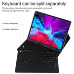 Teclado Bluetooth Preto Destacável T129 + Capa de Couro para Tablet em Microfibra para iPad Pro 12.9 polegadas (2020), com Suporte, Teclado Preto