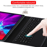 Teclado Bluetooth Preto Destacável T129 + Capa de Couro para Tablet em Microfibra para iPad Pro 12.9 polegadas (2020), com Suporte, Teclado Preto