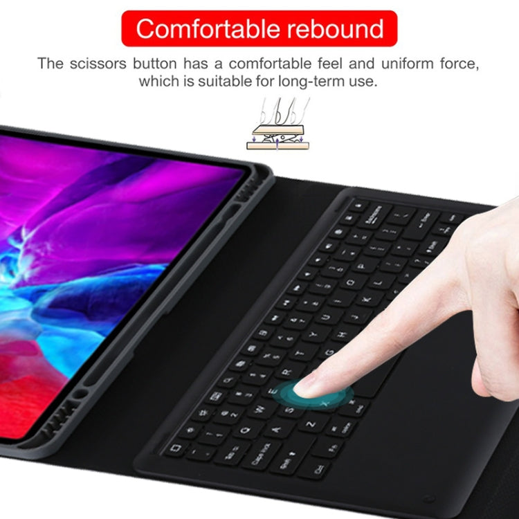 Teclado Bluetooth Preto Destacável T129 + Capa de Couro para Tablet em Microfibra para iPad Pro 12.9 polegadas (2020), com Suporte, Teclado Preto