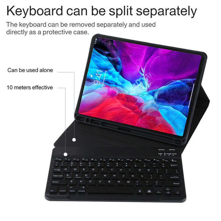 TG11BS Teclado Bluetooth Preto Desmontável + Capa de Tablet em Pele Microfibra para iPad Pro 11 polegadas (2020), com Retroiluminação, Slot para Caneta e Suporte, Teclado Preto