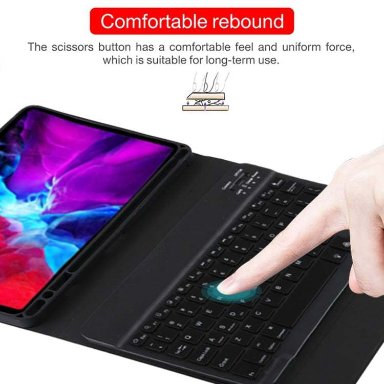TG11BS Teclado Bluetooth Preto Desmontável + Capa de Tablet em Pele Microfibra para iPad Pro 11 polegadas (2020), com Retroiluminação, Slot para Caneta e Suporte, Teclado Preto