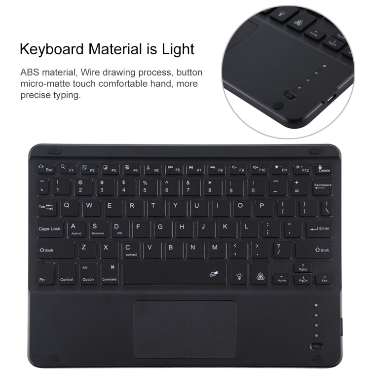 TG-102BCS Teclado Bluetooth Preto Desmontável + Capa de Tablet em Pele Microfibra para iPad 10.2 polegadas / iPad Air (2019), com Touchpad, Retroiluminação, Slot para Caneta e Suporte, Teclado Preto
