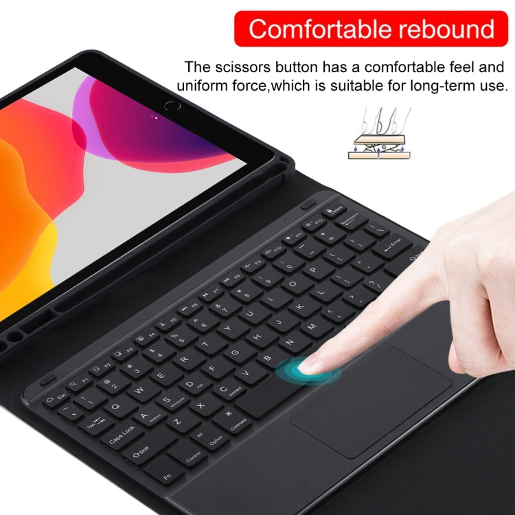 TG-102BCS Teclado Bluetooth Preto Desmontável + Capa de Tablet em Pele Microfibra para iPad 10.2 polegadas / iPad Air (2019), com Touchpad, Retroiluminação, Slot para Caneta e Suporte, Teclado Preto