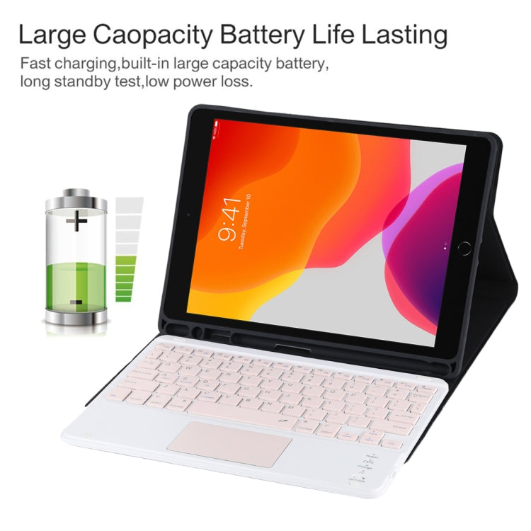 Teclado Bluetooth Desmontável TG-102BC Rosa + Capa de Tablet em Pele Microfibra para iPad 10.2 polegadas / iPad Air (2019), com Touch Pad, Suporte para Caneta e Suporte, Teclado Rosa