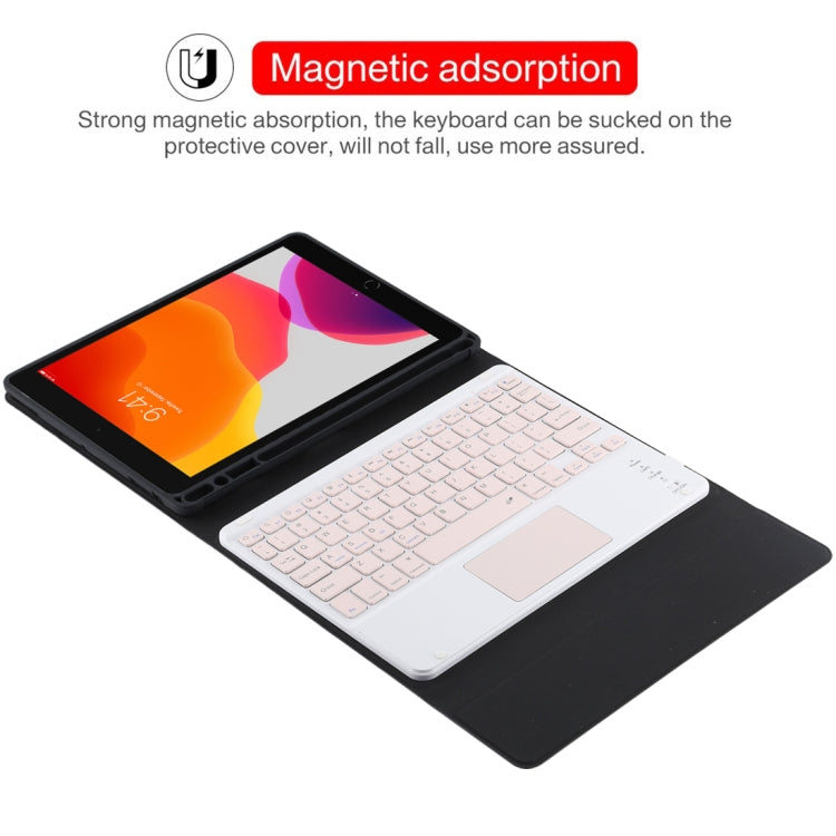 Teclado Bluetooth Desmontável TG-102BC Rosa + Capa de Tablet em Pele Microfibra para iPad 10.2 polegadas / iPad Air (2019), com Touch Pad, Suporte para Caneta e Suporte, Teclado Rosa