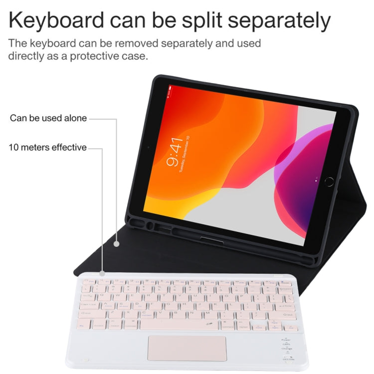 Teclado Bluetooth Desmontável TG-102BC Rosa + Capa de Tablet em Pele Microfibra para iPad 10.2 polegadas / iPad Air (2019), com Touch Pad, Suporte para Caneta e Suporte, Teclado Rosa
