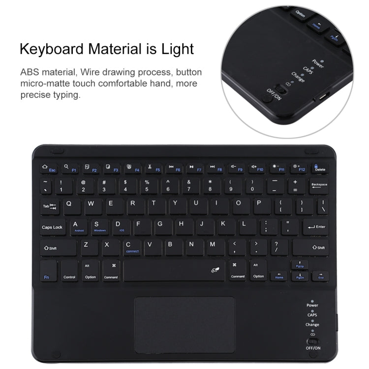 Teclado Bluetooth preto destacável TG-102BC + Capa de tablet em pele de microfibra para iPad 10,2 polegadas / iPad Air (2019), com touchpad, suporte para caneta e suporte, TG-102BC
