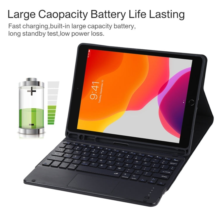 Teclado Bluetooth preto destacável TG109BC + Capa de tablet em pele de microfibra para iPad Air 2020, com touchpad, suporte para caneta e suporte, TG109BC