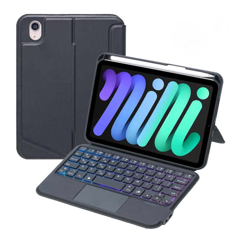 T06-AS para iPad mini6 / mini 7 Teclado Bluetooth dividido com retroiluminação tátil Capa de pele, T06-AS
