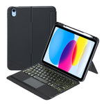 T10-AS Para iPad 11 2025 / iPad 10ª Geração 10.9 2022 Teclado Bluetooth Tipo Dividido com Retroiluminação e Toque, Capa em Pele, T10-A