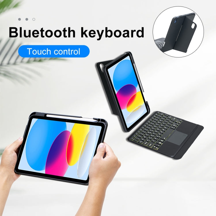 T10-AS Para iPad 11 2025 / iPad 10ª Geração 10.9 2022 Teclado Bluetooth Tipo Dividido com Retroiluminação e Toque, Capa em Pele, T10-A