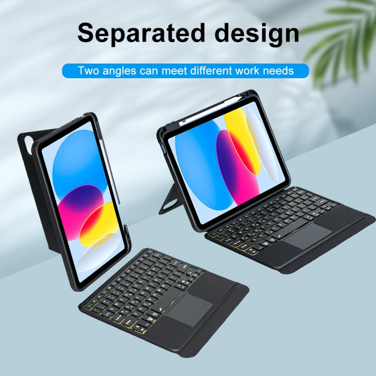 T10-AS Para iPad 11 2025 / iPad 10ª Geração 10.9 2022 Teclado Bluetooth Tipo Dividido com Retroiluminação e Toque, Capa em Pele, T10-A