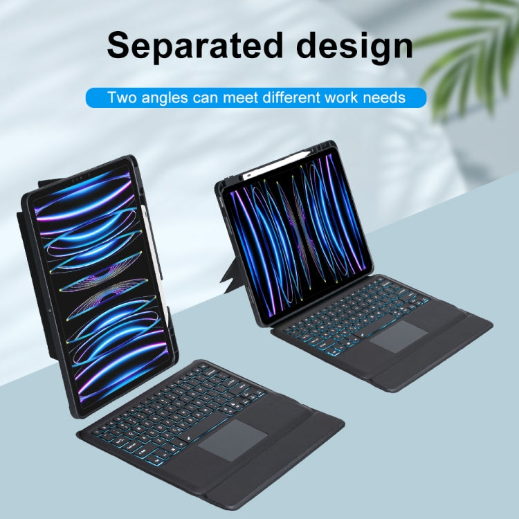 T129-AS para iPad Air 13 2025 / Pro 12,9 2022 / 2021 / 2020 / 2018 Teclado Bluetooth dividido com retroiluminação tátil Capa de pele, T129-AS