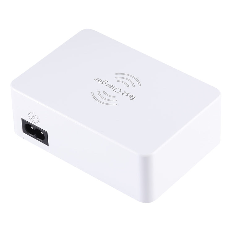 Carregador WLX-818F 6 em 1 10W QC3.0 sem fios + USB-C / Type-C + 4 portas USB com ecrã LCD inteligente, ficha EU / AU, ficha EU / AU (branco)