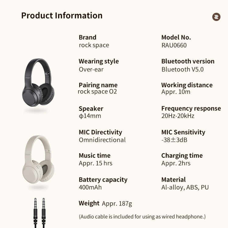 Auricular Sem Fios ROCK Space O2 HiFi Bluetooth 5.0 com Microfone, Suporta Cartão TF, Space O2