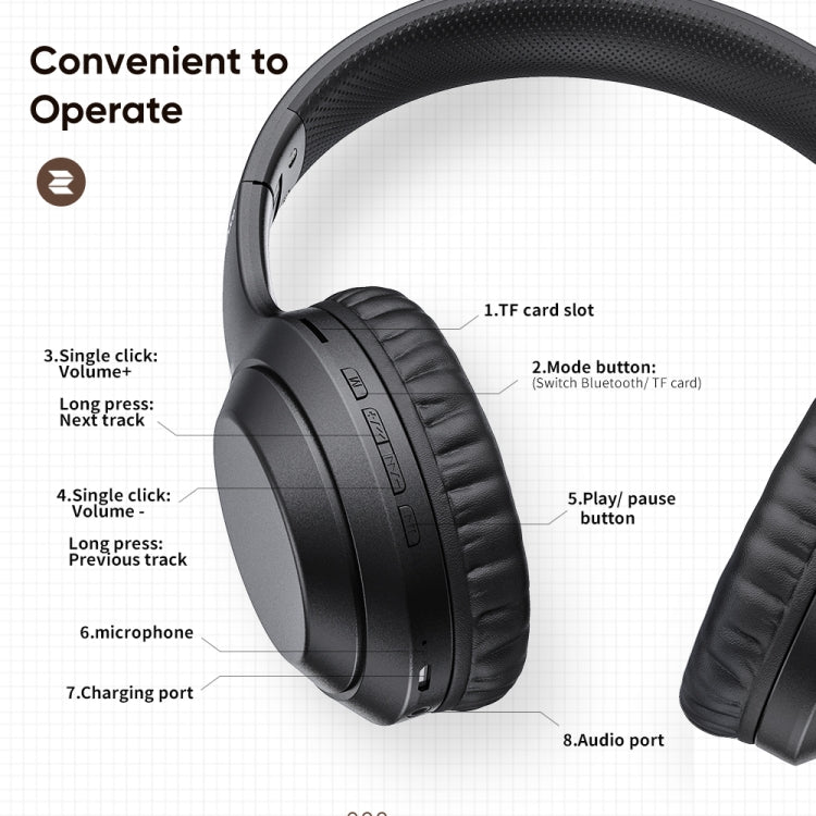 Auricular Sem Fios ROCK Space O2 HiFi Bluetooth 5.0 com Microfone, Suporta Cartão TF, Space O2