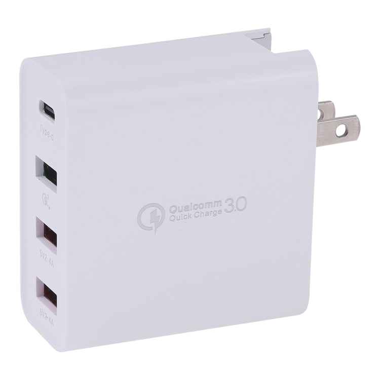 Carregador de Parede de Viagem A3P com Saída Máxima de 3A USB-C / Type-C + QC3.0 + USB Duplo 4 Portas, Plugue US