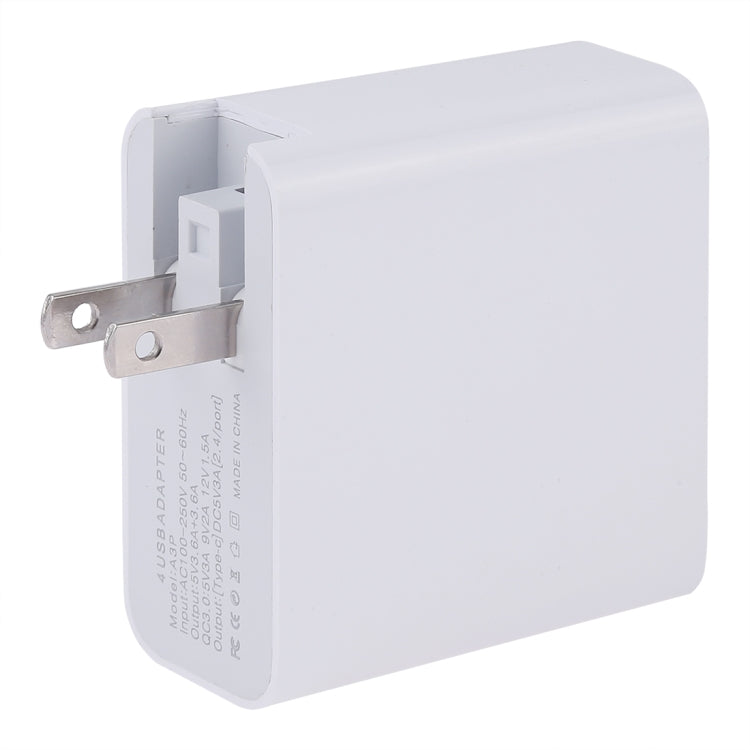 Carregador de Parede de Viagem A3P com Saída Máxima de 3A USB-C / Type-C + QC3.0 + USB Duplo 4 Portas, Plugue US