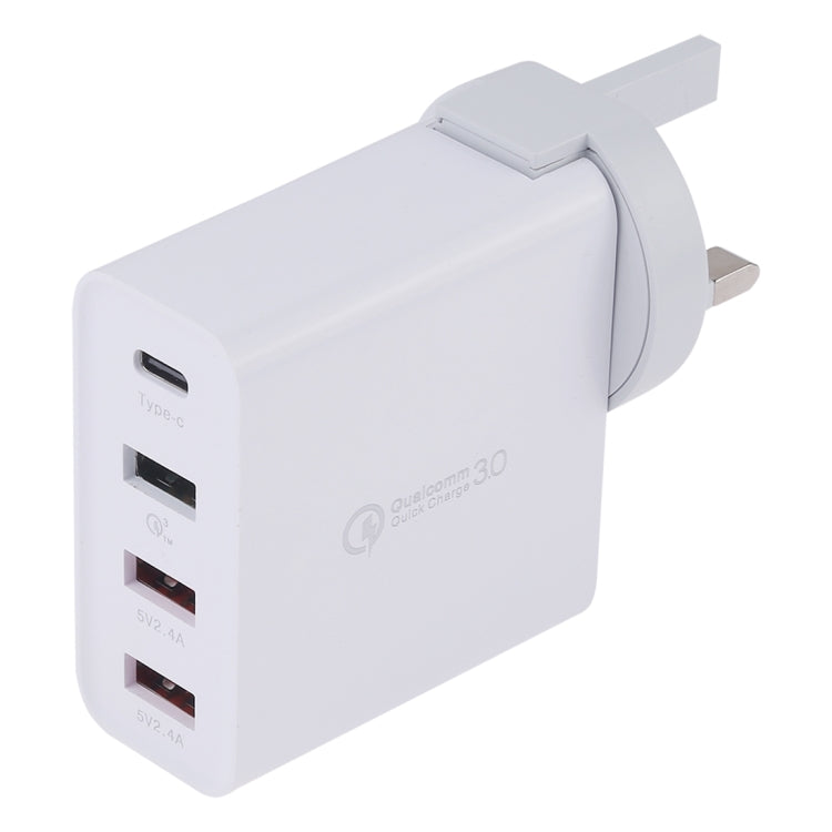 Carregador de Parede de Viagem A3P com Saída Máxima de 3A USB-C / Type-C + QC3.0 + USB Duplo 4 Portas, Plugue UK
