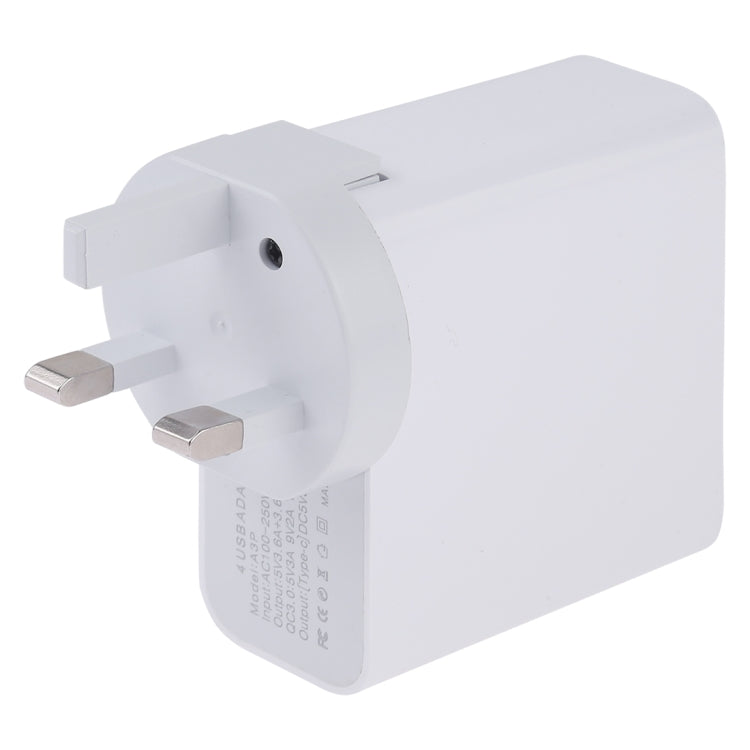 Carregador de Parede de Viagem A3P com Saída Máxima de 3A USB-C / Type-C + QC3.0 + USB Duplo 4 Portas, Plugue UK