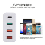 Carregador de Parede de Viagem A3P com Saída Máxima de 3A USB-C / Type-C + QC3.0 + USB Duplo 4 Portas, Plugue UK