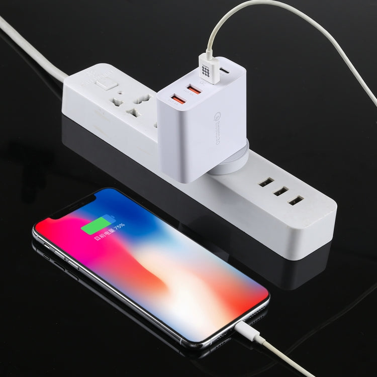 Carregador de Parede de Viagem A3P com Saída Máxima de 3A USB-C / Type-C + QC3.0 + USB Duplo 4 Portas, Plugue UK