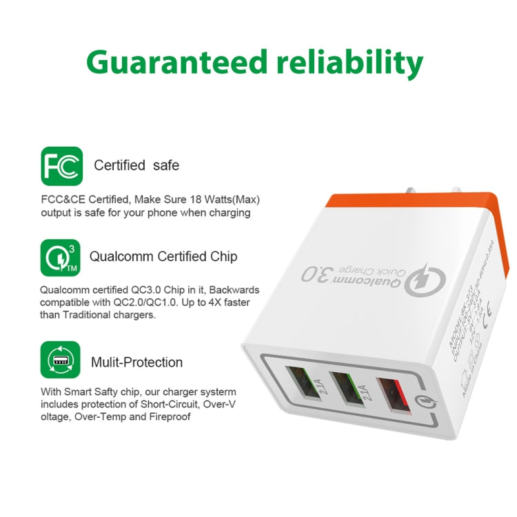 Carregador Rápido de Viagem AR-QC-03 com 3 Portas USB 2.1A, Plugue US, AR-QC-03 US, Plugue AR-QC-03 US Azul