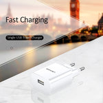 Carregador de Viagem USB Único USAMS US-CC075 T18 2.1A, Ficha UE, Ficha UE