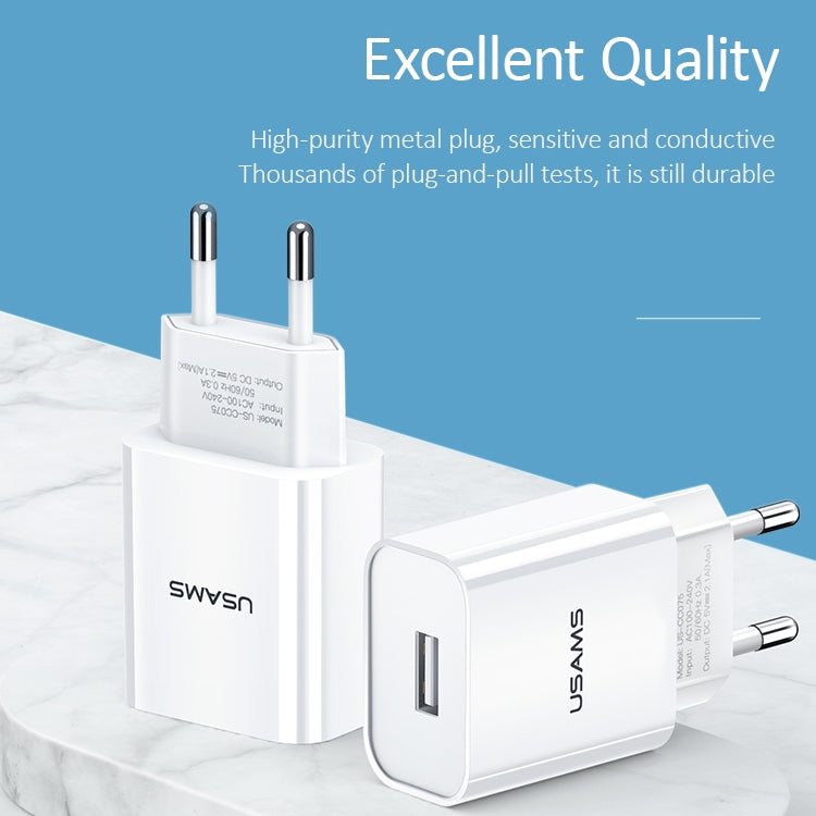 Carregador de Viagem USB Único USAMS US-CC075 T18 2.1A, Ficha UE, Ficha UE