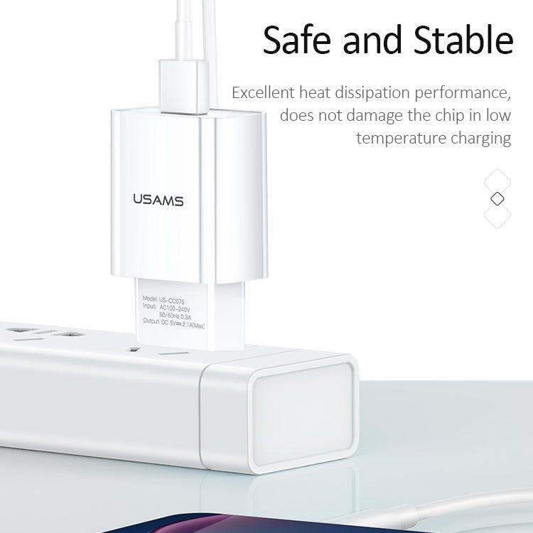 Carregador de Viagem USB Único USAMS US-CC075 T18 2.1A, Ficha UE, Ficha UE