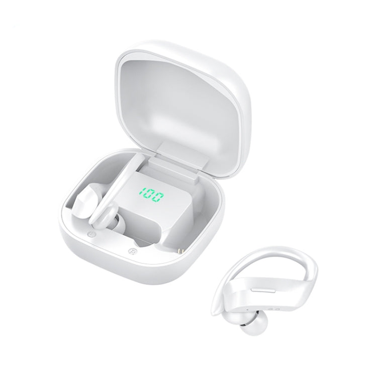 Auricular Bluetooth Sem Fios 258 com Gancho para Orelha, Caixa de Carregamento e Ecrã Digital, Suporta Toque, Chamada HD, Assistente de Voz e NFC, MD03 Preto, 258 Branco