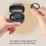Auricular Bluetooth Sem Fios 258 com Gancho para Orelha, Caixa de Carregamento e Ecrã Digital, Suporta Toque, Chamada HD, Assistente de Voz e NFC, MD03 Preto, 258 Branco