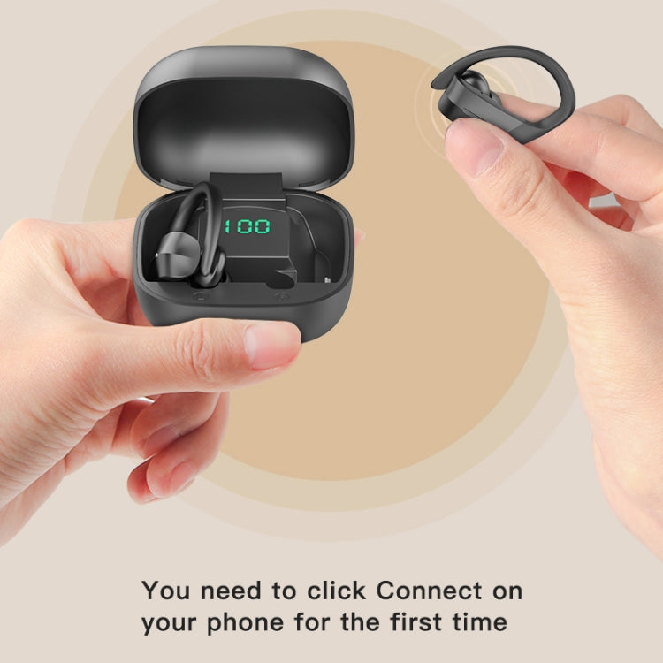 Auricular Bluetooth Sem Fios 258 com Gancho para Orelha, Caixa de Carregamento e Ecrã Digital, Suporta Toque, Chamada HD, Assistente de Voz e NFC, MD03 Preto, 258 Branco