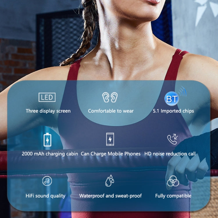 Auricular Bluetooth A13 TWS com Cancelamento de Ruído Duplo CVC8.0 e DSP, Toque, Caixa de Carregamento, Suporte a Ecrã Digital LED, Relógio, Lanterna, Chamada HD, Siri e Power Bank, A13