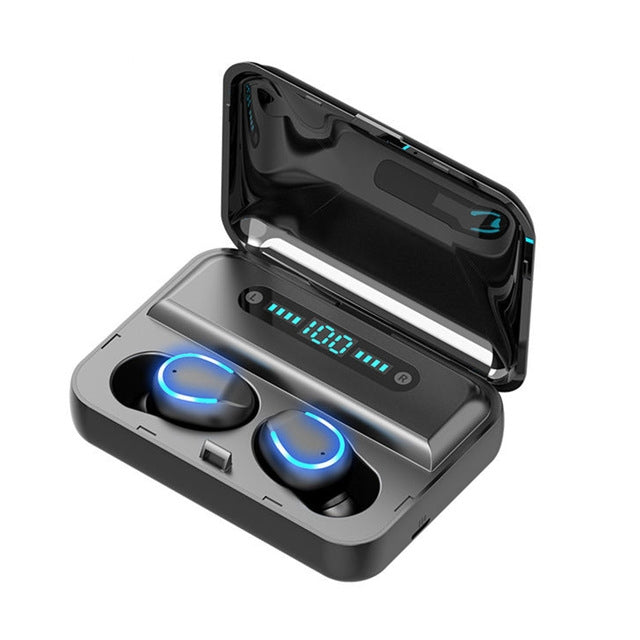 Auricular Bluetooth Inteligente F9-5 com Cancelamento de Ruído, Toque e Caixa de Carregamento, Suporta Ecrã LED de Energia Três Telas, Chamada HD, Power Bank e Siri, F9-5 Preto, F9-5 Branco