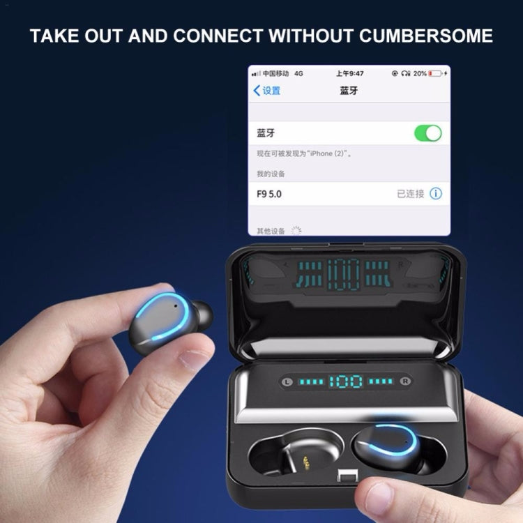 Auricular Bluetooth Inteligente F9-5 com Cancelamento de Ruído, Toque e Caixa de Carregamento, Suporta Ecrã LED de Energia Três Telas, Chamada HD, Power Bank e Siri, F9-5 Preto, F9-5 Branco