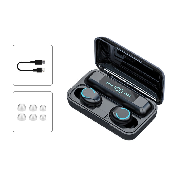 Auricular Bluetooth TWS F9-9 CVC8.0 com Cancelamento de Ruído e Caixa de Carregamento, Suporta Toque, Efeito de Iluminação, Ecrã LED de Energia Três Telas, Power Bank, Suporte para Telemóvel, Chamada HD e Assistente de Voz, F9-9 Preto