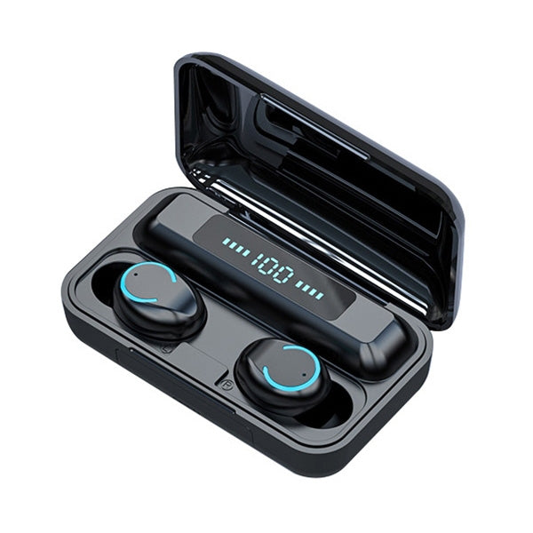Auricular Bluetooth TWS F9-9 CVC8.0 com Cancelamento de Ruído e Caixa de Carregamento, Suporta Toque, Efeito de Iluminação, Ecrã LED de Energia Três Telas, Power Bank, Suporte para Telemóvel, Chamada HD e Assistente de Voz, F9-9 Preto