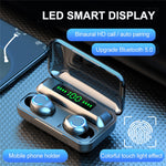 Auricular Bluetooth TWS F9-9 CVC8.0 com Cancelamento de Ruído e Caixa de Carregamento, Suporta Toque, Efeito de Iluminação, Ecrã LED de Energia Três Telas, Power Bank, Suporte para Telemóvel, Chamada HD e Assistente de Voz, F9-9 Preto