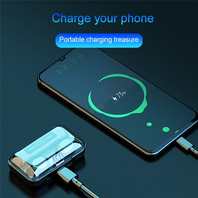 Auricular Bluetooth TWS F9-9 CVC8.0 com Cancelamento de Ruído e Caixa de Carregamento, Suporta Toque, Efeito de Iluminação, Ecrã LED de Energia Três Telas, Power Bank, Suporte para Telemóvel, Chamada HD e Assistente de Voz, F9-9 Preto
