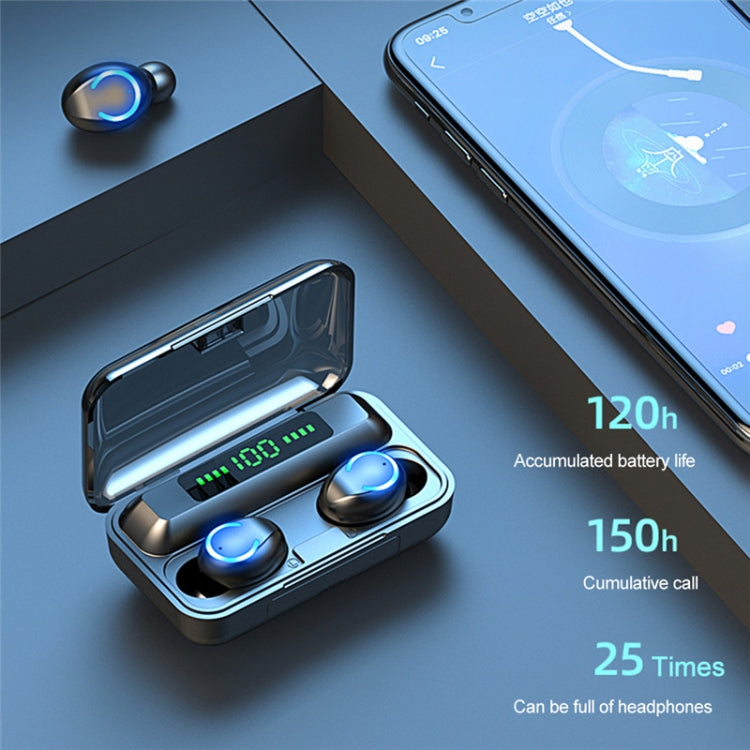 Auricular Bluetooth TWS F9-9 CVC8.0 com Cancelamento de Ruído e Caixa de Carregamento, Suporta Toque, Efeito de Iluminação, Ecrã LED de Energia Três Telas, Power Bank, Suporte para Telemóvel, Chamada HD e Assistente de Voz, F9-9 Preto