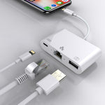 Adaptador de rede 8 pinos para RJ45 1000Mbps + porta de carregamento + leitor USB para câmara multifunções, 1000Mbps