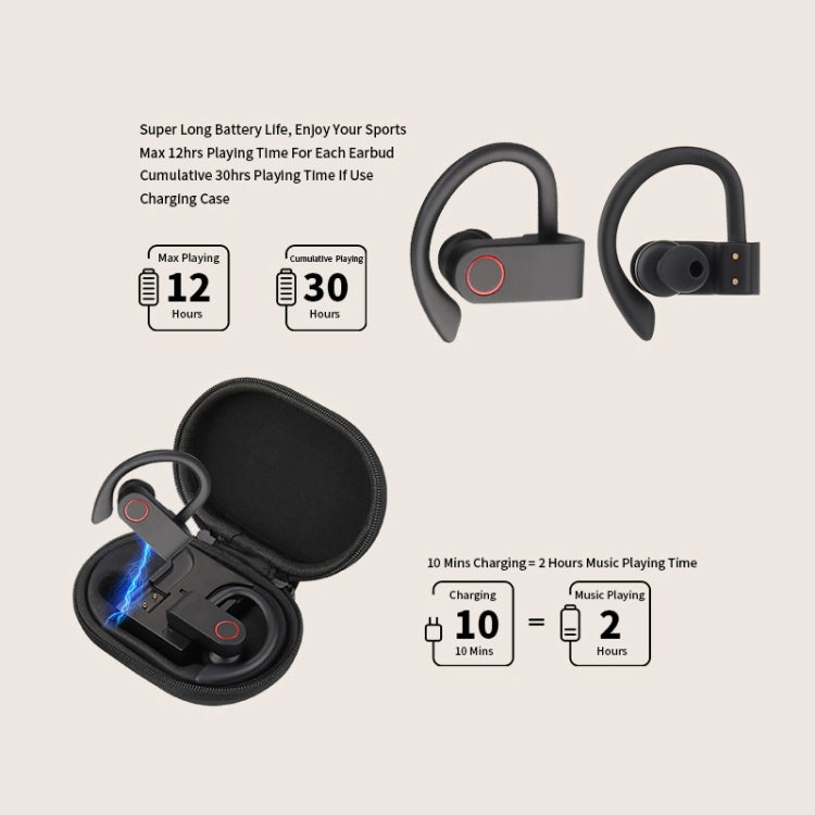 Auricular Bluetooth JHO-A9 TWS sem fios tipo pendente com bolsa integrada de carregamento + armazenamento com fecho, suporte a controlo por voz, JHO-A9